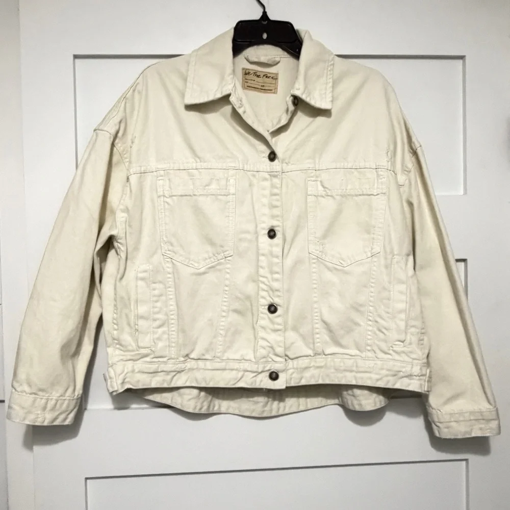 Free People We The free Off-White Opal Swing Denim Jacket Size XS 36076 - Picture 6 of 15